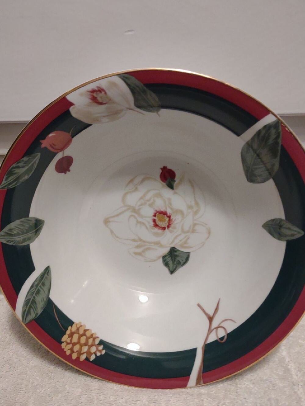 Tienshan Magnolia 9" floral china gold rim Vegetable Pasta serving bowl